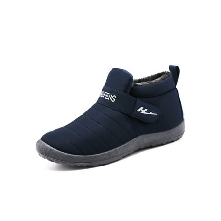 

Fangasis Men Winter Warm Shoes Slip Resistant Snow Boots Round Toe Booties Hiking Non-Slip Fuzzy Boot Men Blue 7.5