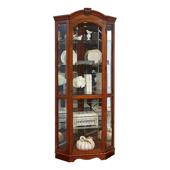 Hardwood Corner Curio Cabinet in Brown Cherry Finish by Pulaski Furniture