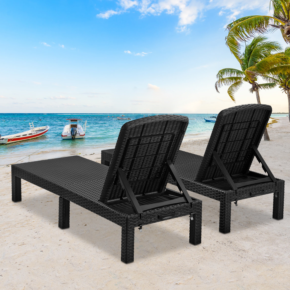 SEGMART Outdoor Lounge Chairs Set of 2, Adjustable Patio Chaise Lounges, Lounger Recliner for Poolside, Backyard, Porch, Quick Assembly, Easy Carrying, Waterproof, 330lb Capacity - Black - image 3 of 9