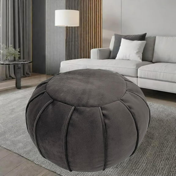 Unstuffed Ottoman Pouf Cover, Eco-Friendly Fabric Pouf Ottoman Floor Chair with Storage Solution for Bedroom, Round Foot Stools for Seating Poufs for Living Room Camper（Dark brown）
