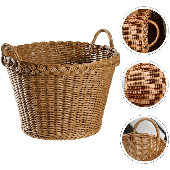 ibasenice Simulated Rattan Woven Laundry Basket with Handle Coffee Color for Dirty Clothes