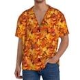 thumbnail image 7 of Lsque Autumn Maple Leaf Pile print Men's Cuban Collar Short Sleeve Shirt Summer Beachwear Casual Button Down Fashionable Vacation Leisure Shirt-4X-Large, 7 of 7