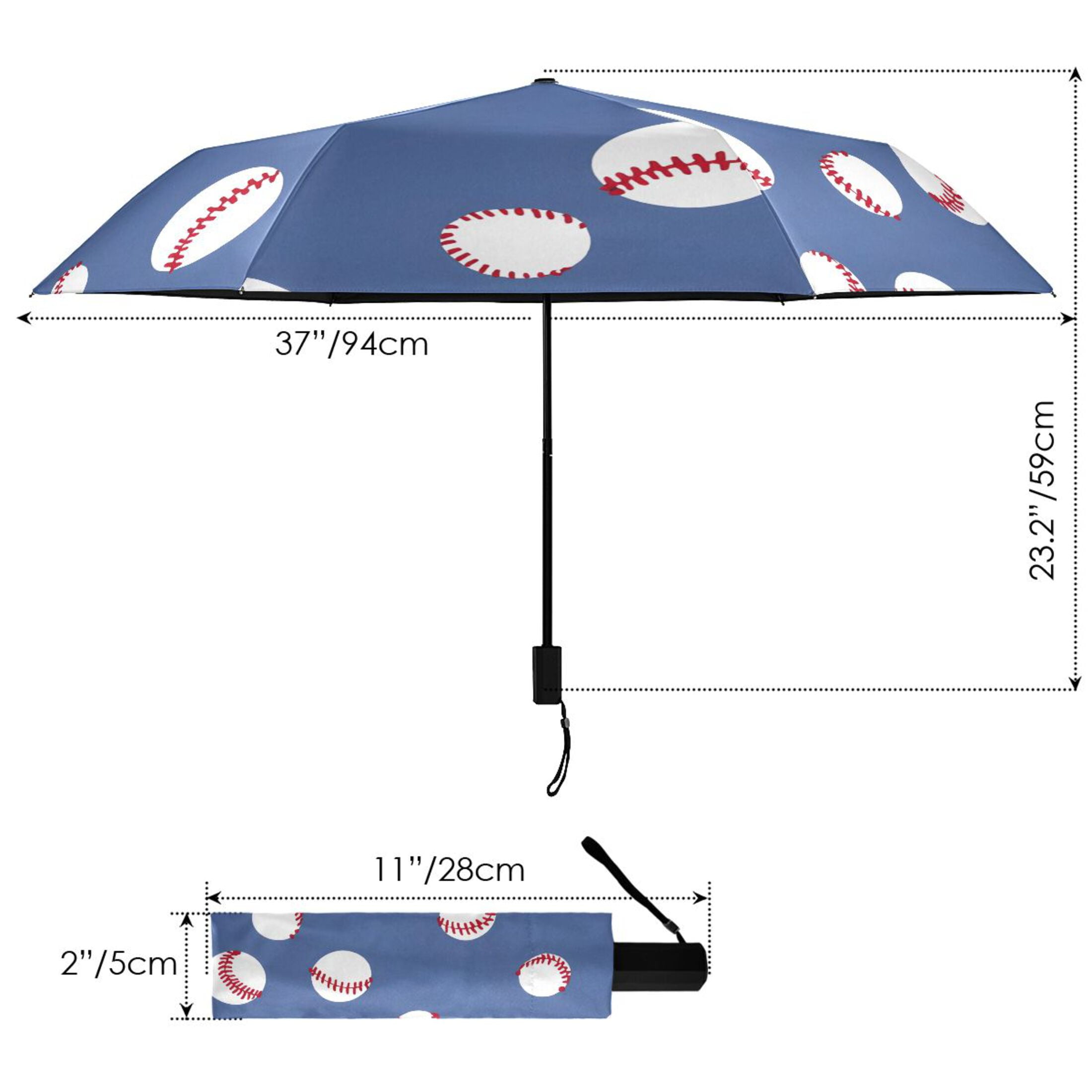ALAZA Baseball Pattern UPF 50+ Compact Folding Umbrella for Rain Travel Umbrella Packable