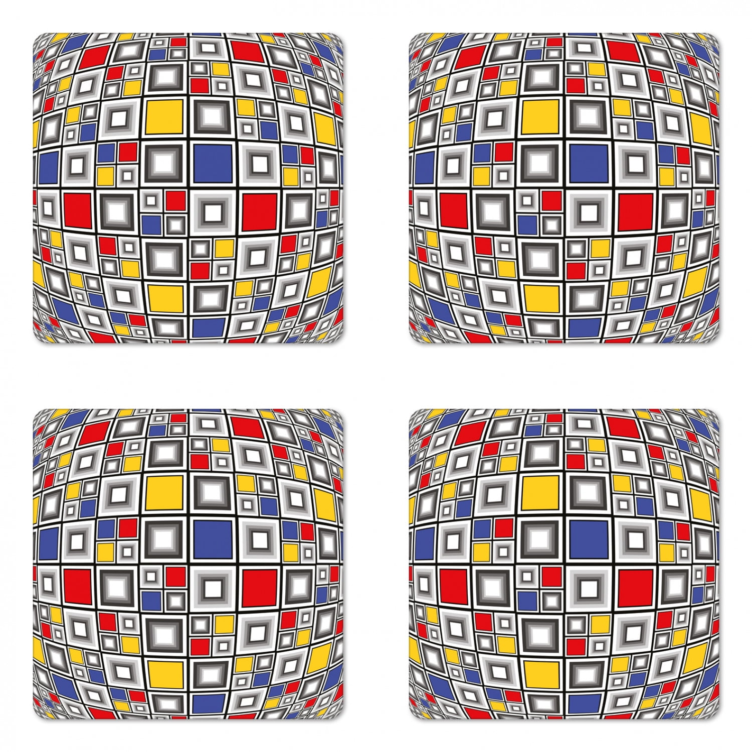 Geometric Coaster Set of 4, Geometric Theme Abstract Art Style Modern