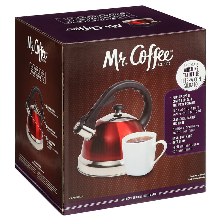 Mr. Coffee Claredale 1.7 Qt Whistling Stainless Steel Tea Kettle in Red 