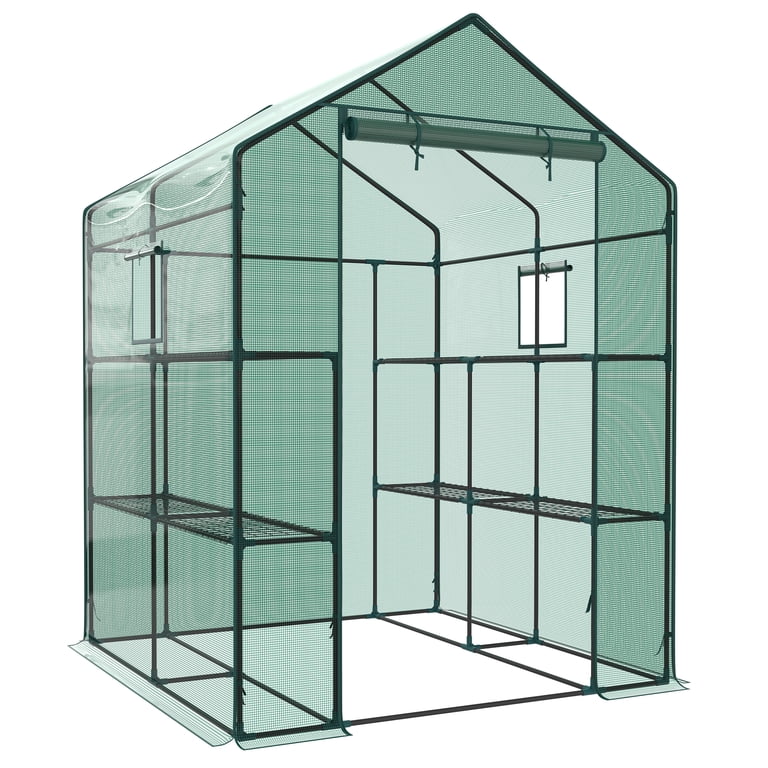 JIOABL 3-Tier Walk-In Greenhouse with PE Cover, Roll-Up Zipper