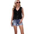 thumbnail image 2 of Women'S Casual Blouses Sleeveless Buttons V Neck Ruffle Tank Tops 2025 Trendy Summer Ladies Business Work Shirts Black L, 2 of 7