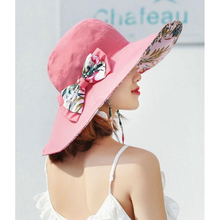 Womens Summer Sun Hat Super Wide Brim Floral Beach Bucket  display picture 2