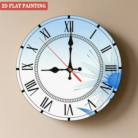 Wooden Wall Clock with Blue Abstract Firework Pattern, Silent Movement, Battery Operated (AA Batteries Not Included), Artistic Home Decor, 10×10inch (25×25cm)