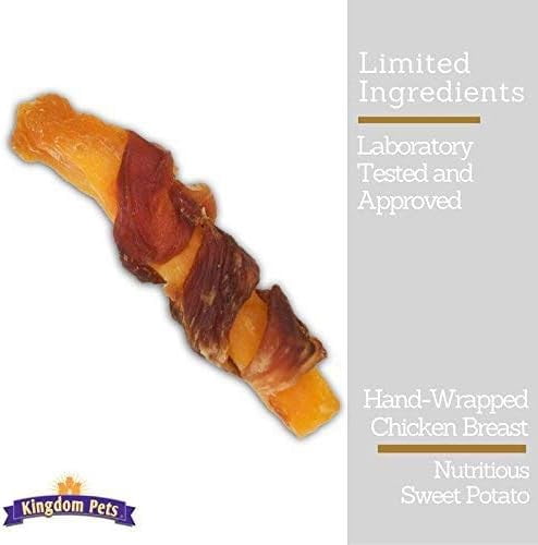 Kingdom Pets Chicken Jerky & Sweet Potato Dog Treats with Only 4 Ingredients and No Fillers, 3 Pound Bag