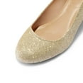 thumbnail image 4 of FSJ Women Round Toe Mid Wedge Heels Slip on Solid Color Pumps Comfortable Shopping Date Shoes Size 6.5 Gold, 4 of 4