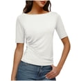 thumbnail image 3 of Tops Henley,Camisa de lino con cuello en V para mujer, manga corta, corte holgado, color liso, para uso diario y en casa, sopatenor, 3 of 9