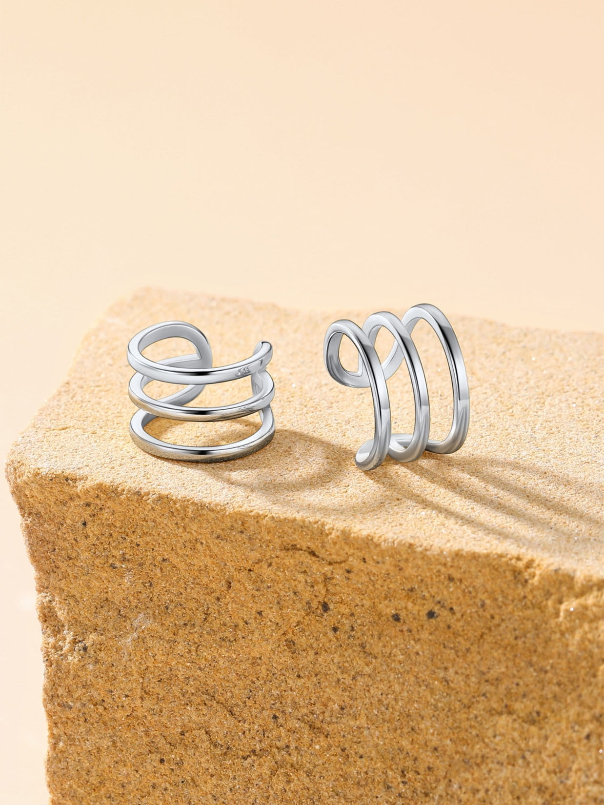 Suplight 925 Sterling Silver White Gold Plated Ear Cuffs Earrings, Three Layer Smooth-Surface Huggie Clip On Cartilage Earrings for Women