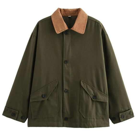 Womens Oversized Barn Jacket Zip Up Military Safari Jackets Vintage Coat (Green S)