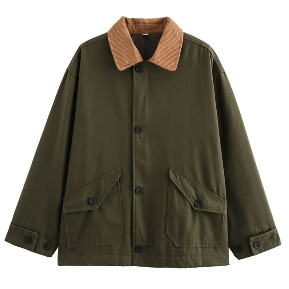 WILLBEST Women's Winter Coats Womens Coats Plus Size Women Fashion Casual Padded Jacket Loose Lapel Canvas Long Sleeve Jacket