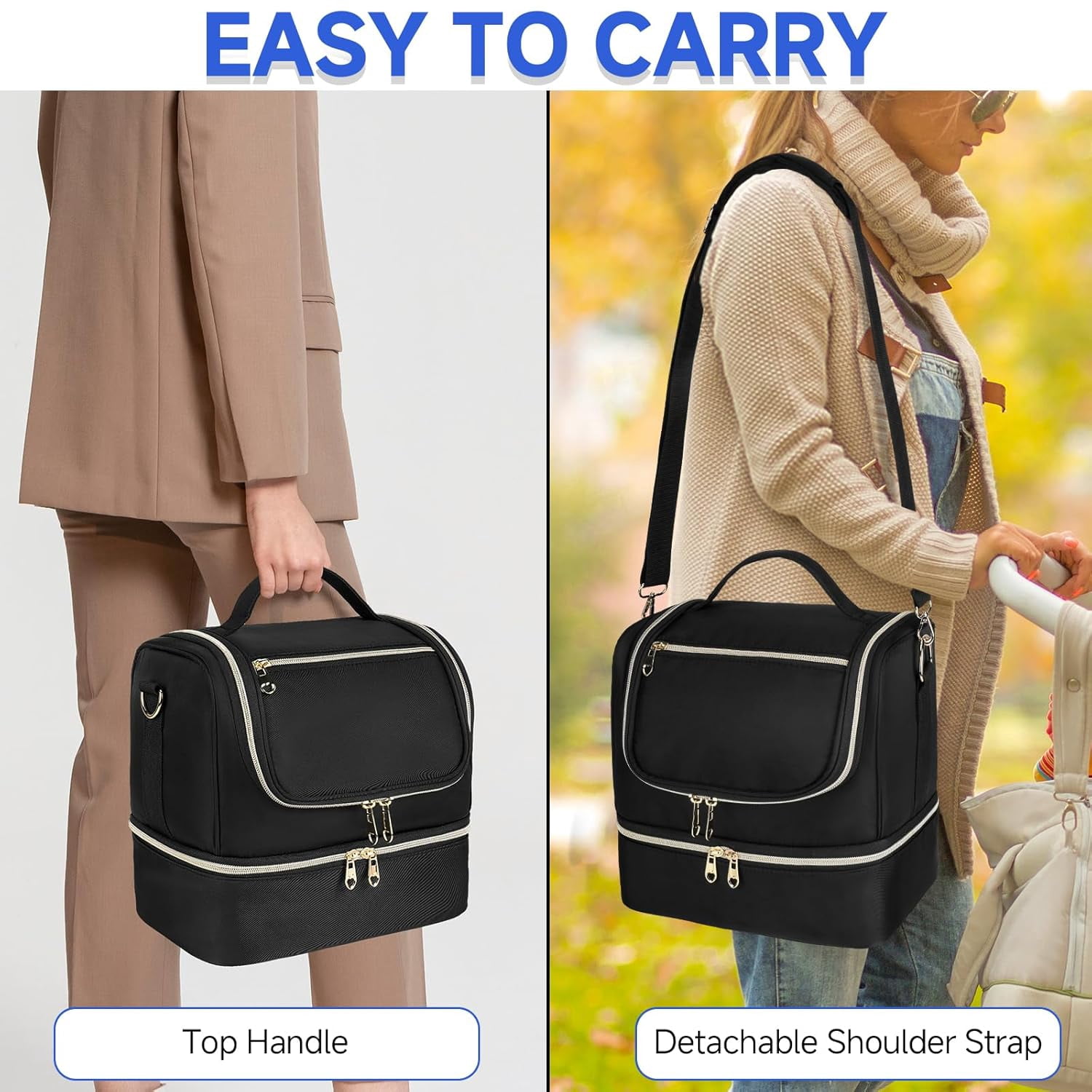 Wearable Breast Pump Bag with Cooler Compartment Fits for Willow/Eufy/Elvie/Momcozy M5/S12 Pro/Medela, Breast Milk Travel Tote Bag with Ice Pack & Waterproof Mat,Black