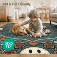 thumbnail image 4 of ODIKA 4'x6' Washable Area Rug Pet Friendly, Non-Shedding Graphic Distressed Face Muted Teal Ivory Symmetrical Beast for Bedroom, Reading Nook, 4 of 7