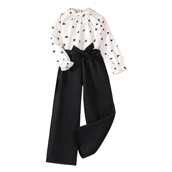 Mercatoo Teens Girls Autumn Outfit Long Sleeve Heart Print Shirts and Casual Pant 2Pcs Set Girls Daily Wear Clothes