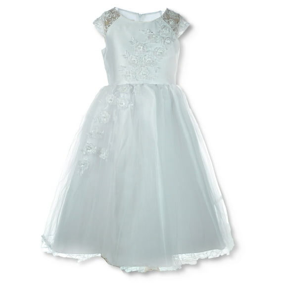 Bonnie Jean Girls' Flower Cascade Communion Dress - white, 7 (Big Girls)