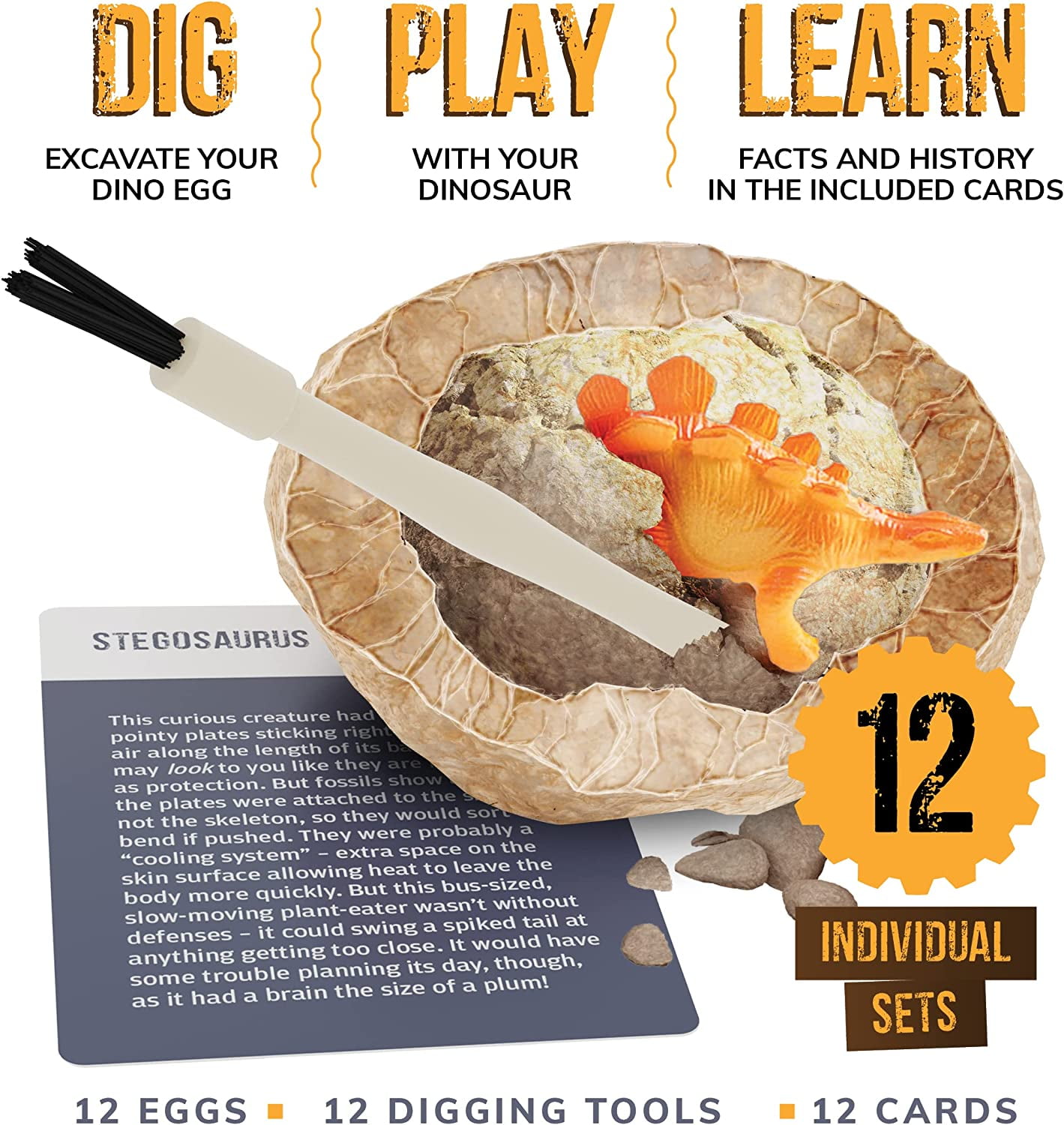 Dig a Dozen Dino Egg Dig Kit - Easter Egg Dinosaur Toys for Kids - Dig up 12 Eggs & Discover Surprise Dinosaurs. Science STEM Activities - Educational Gifts for Boys & Girls