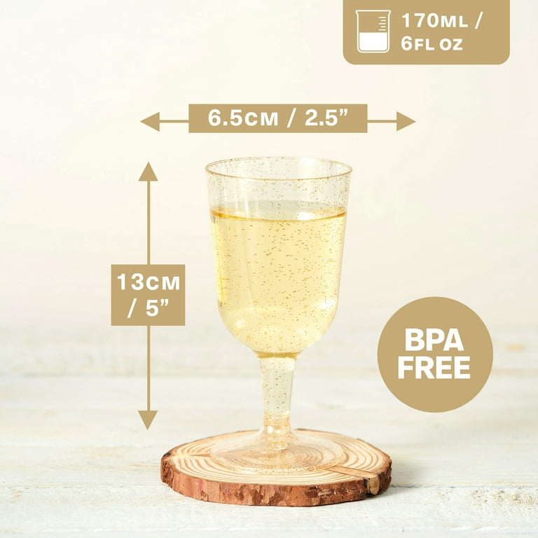  MATANA 50 Gold Glitter Goblet Plastic Wine Glasses for