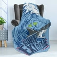 thumbnail image 4 of Vintage Soft Flannel Fleece Blanket, Extreme Sports Theme Vintage Illustration of a Surfer and a Shark Pattern, Cozy Plush for Indoor and Outdoor Use, 50" x 70", Blue and Dark Blue, by Ambesonne, 4 of 5