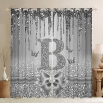 Manfei Letter Monogrammed B Curtains Pack of 2 (42x84 Each) for Kids Children Girls,Dreamy Princess Curtains Blackout,Cute Butterfly Bowknot Bedroom Curtains,Bling Glitter Bedroom Decor