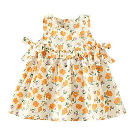 

QYZEU Girls Tiered Dresses Kids Dresses for Girls Size 10-12 Casual Toddler Girls Sleeveless Bowknot Floral Prints Ruffles Princess Dress Dance Party Dresses Clothes