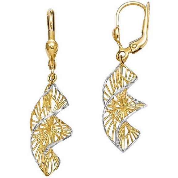 Primal Gold 14 Karat Gold White Rhodium Textured and Diamond Cut Leverback Earrings