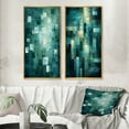 thumbnail image 1 of Designart "Echoes of Dreams Retro Abstract in Turquoise III" Abstract Painting Framed Wall Art Set Of 2 - Modern Gold Gallery Wall Frame Set For Home Decor, 1 of 6