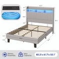 thumbnail image 6 of ANPOO Queen Bed Frame with LED Lights, Charging Station & Storage Headboard, 55in Tall Corduroy Upholstered Platform Bed, No Box Spring Needed, 6 of 9