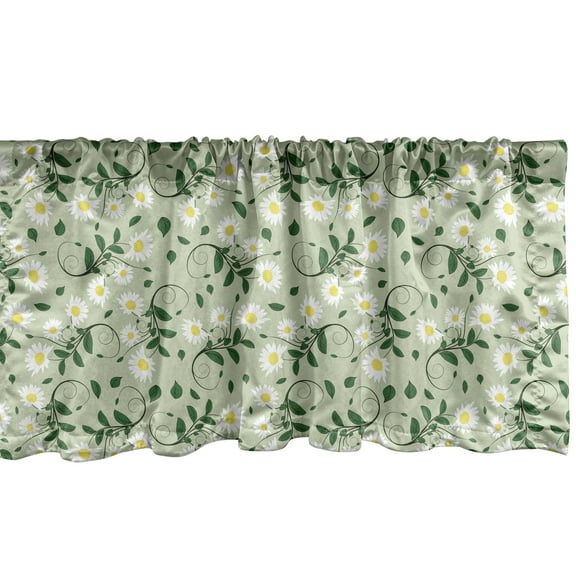 Ambesonne Floral Window Valance, Burgeoning Daisies Leaves, 54" X 12", Green Green