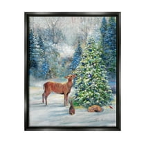 Stupell Industries Winter Woodland Animals Tree Holiday Painting Black Floater Framed Art Print Wall Art