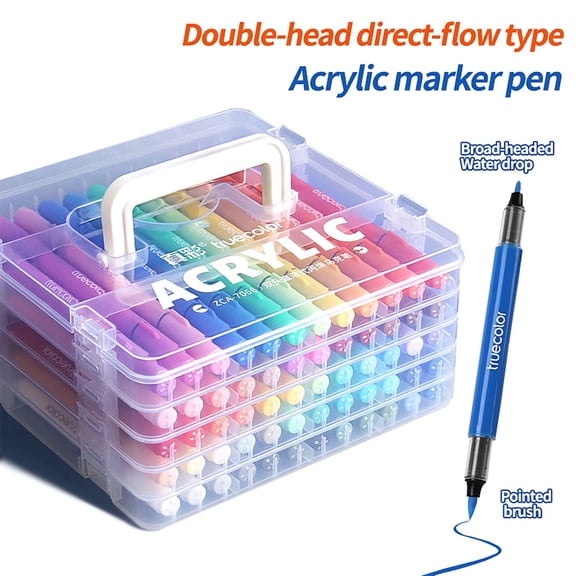 Truecolor 48 Colors Dual Tip Acrylic Paint Markers, Soft Brush and Broad Tip Paint Pens for Glass, Ceramic, Wood, Plastic, Canvas and Paper