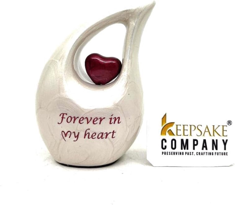 Keepsake Company Teardrop Urn with Red Heart – White Mini or Medium Urn for Human or Pet Ashes – Decorative Cremation Keepsake (3 Inches Tall, 2–3 Teaspoon Capacity)