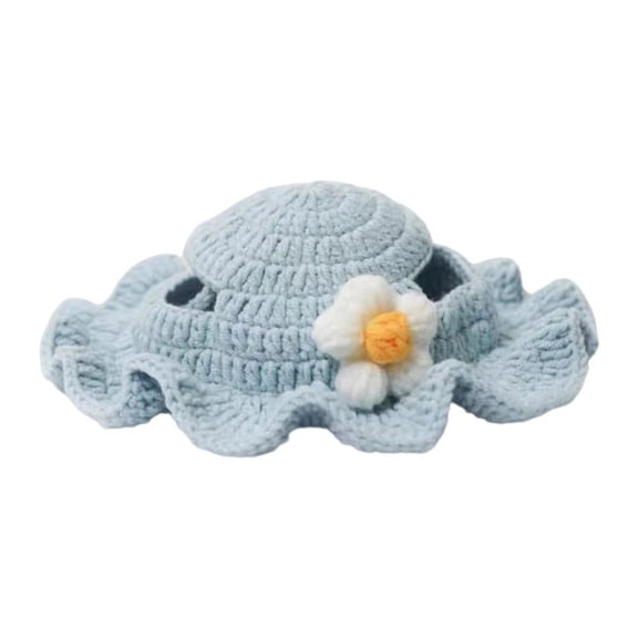 FTsdfkl Handmade Crochet Cat Hat, Cute Knitted Pet Headwear for Cats & Small Dogs, Funny Frog & Flower Design Pet Winter Outdoor Accessory Warm Cozy Puppy Headwear(Green,25CM)
