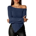 thumbnail image 4 of JSheng Women's Off Shoulder Tops Fashion Slim Pullover Slanted Collar And Irregular Hem Long Sleeves Sweater Navy S, 4 of 4