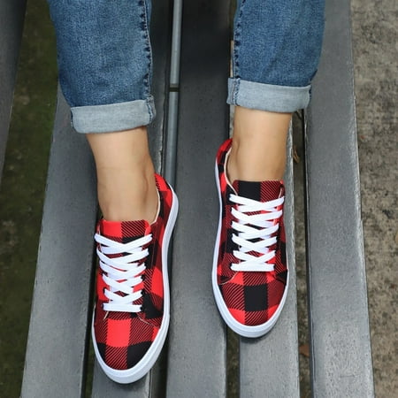

Women s Fashion Casual Plaid Lace Up Flat Cloth Shoes Note Please Buy One Or Two Sizes Larger