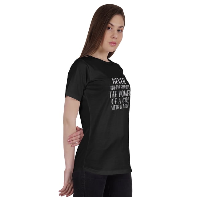 Inkmeso Womens Quote Top Never Underestimate The Power Of A Girl With A Book Graphic Print Tee T-Shirt
