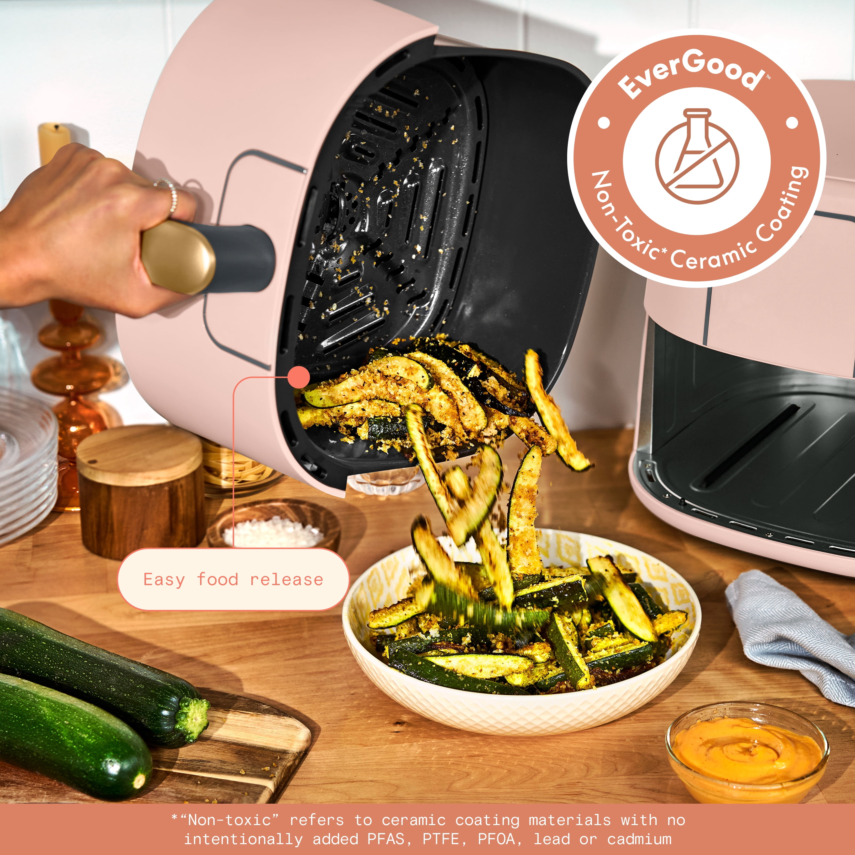 Beautiful 6 Qt Air Fryer with TurboCrisp Technology, EverGood Ceramic Nonstick Coating, Rose by Drew Barrymore