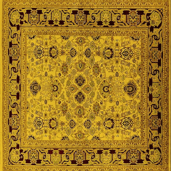 Ahgly Company Indoor Square Oriental Yellow Industrial Area Rugs, 6' Square