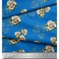 thumbnail image 2 of Soimoi Moss Georgette Fabric Leaves & Alba Rose Floral Printed Fabric 1 Yard 42 Inch Wide, 2 of 3