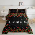 thumbnail image 2 of Homewish Red Flower Floral Full Size Comforter Sets, Bohemian Moon Phase Bedding Comforter Set, Black Reversible 3 Piece, 1 Comforter and 2 Pillowcases, 2 of 6