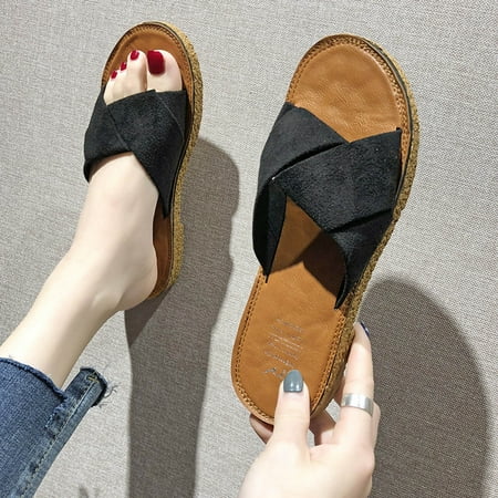 

PhoneSoap Summer Cross Slippers Casual Flat Bottomed Women Wear Sandals Black
