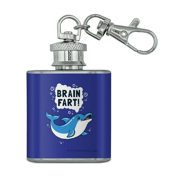 Brain Fart Dolphin Funny Humor Stainless Steel 1oz Mini Flask Key Chain
