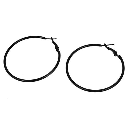 Pearl Vintage Pierced Earrings - Woman Lady 2 Diameter Black Metal Pierced Hoop Earrings Earbob Earbobs Pair