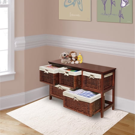 Badger Basket Five Basket Storage Unit with Baskets - Wicker Baskets/Cherry