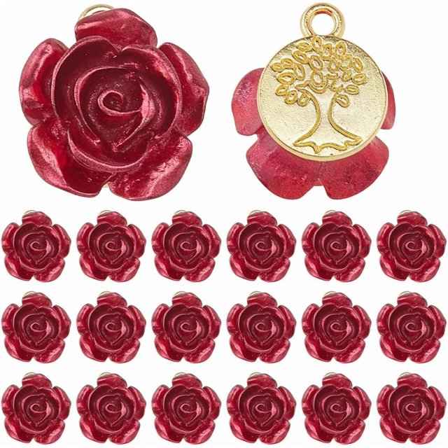 Dijes de rosa roja de resina, dije de rosa de San Valentín, dijes de flores 3D, dije de flor de resina opaca para hacer collares, aretes y joyas, regalos de San Valentín.