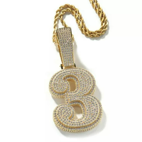 GKNET Hip Hop Simple 0-9 Number Letter Pendant Necklace 5A Zircon Mens Jewelry-Silver-3
