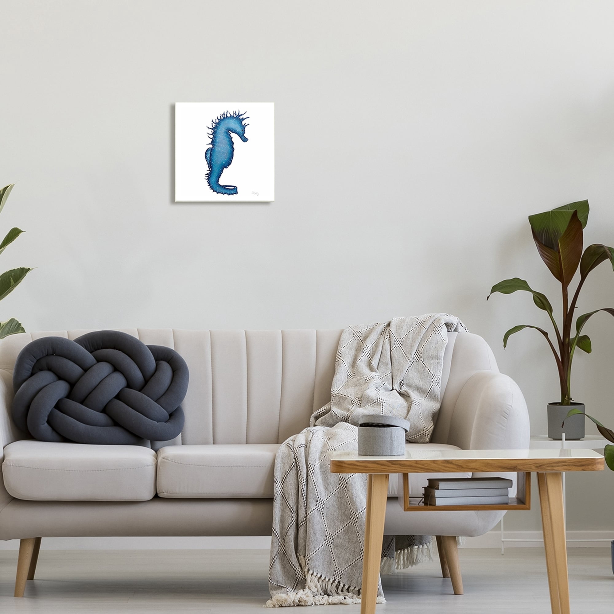 Stupell Industries Saturated Seahorse Blue Speckled Stars Sea Life Wood Wall Art, 12 x 12, Design by Ale Saiz Studio